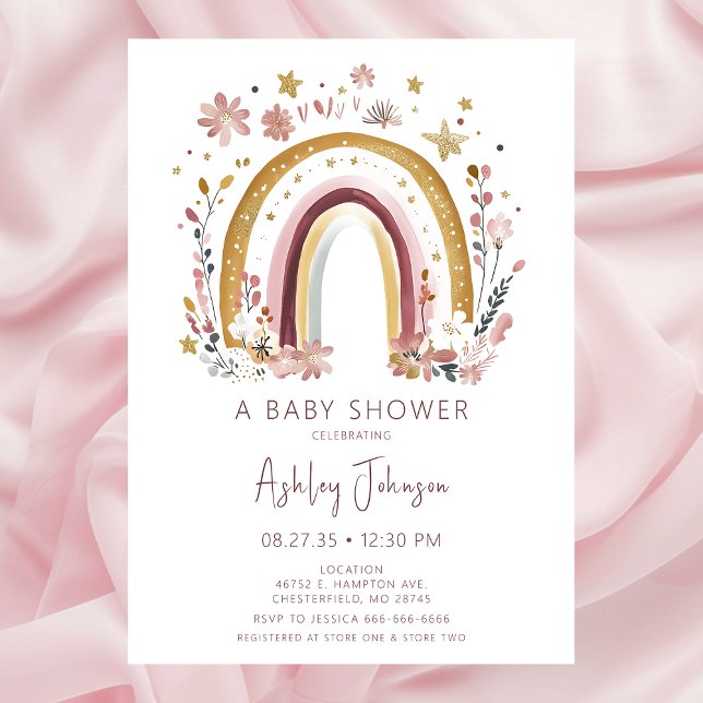 Invitación a Baby Shower del arco iris floral de B (Subido por el creador)