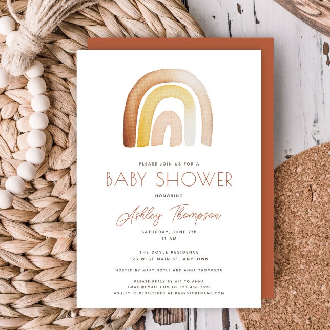 Invitación a Baby Shower del arcoiris de Cute Boho (Cute Boho Rainbow Baby Shower Invitation)