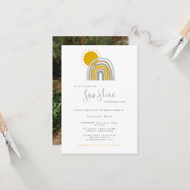Invitación a Baby Shower del arcoiris del sol de l (Anverso/Reverso In Situ)