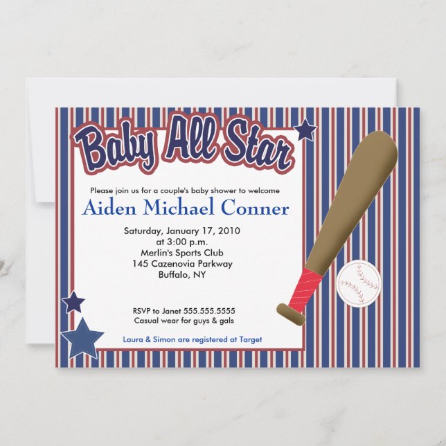 Invitación a Baby Shower del BABY All Star Basebal (Anverso)