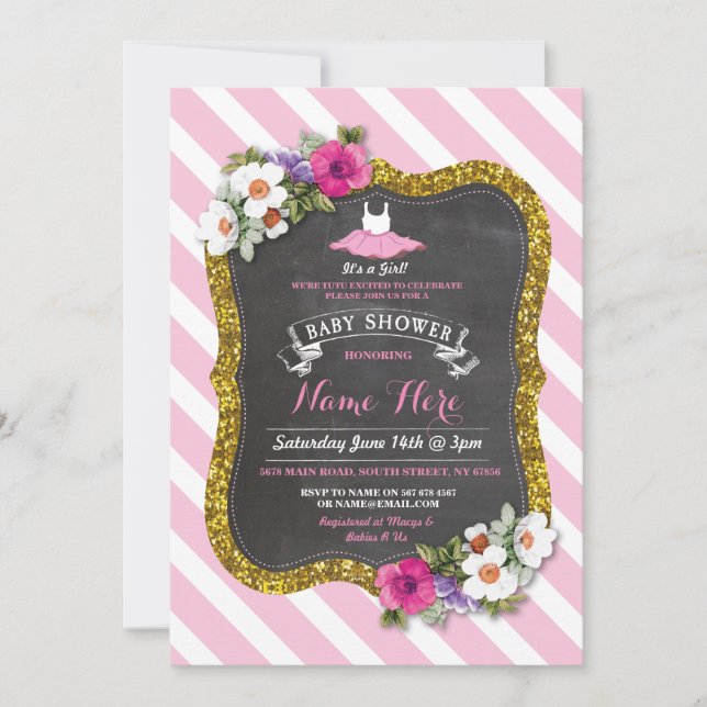 Invitación a Baby Shower del ballet rosa Rosa Chic (Anverso)