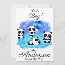 Invitación a Baby Shower del bebé Pandas Boy