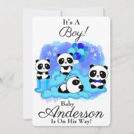 Invitación a Baby Shower del bebé Pandas Boy
