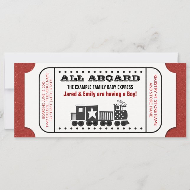 Invitación a Baby Shower del billete de tren de ép (Anverso)