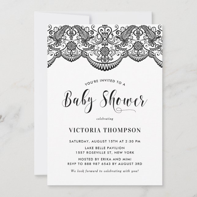 Invitación a Baby Shower del Black Moroccan Lace P (Anverso)