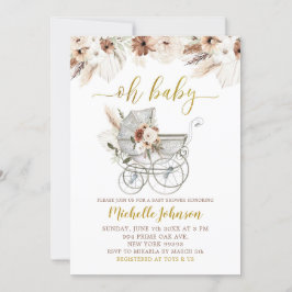 Invitación a Baby Shower del Boho Beige Floral Str