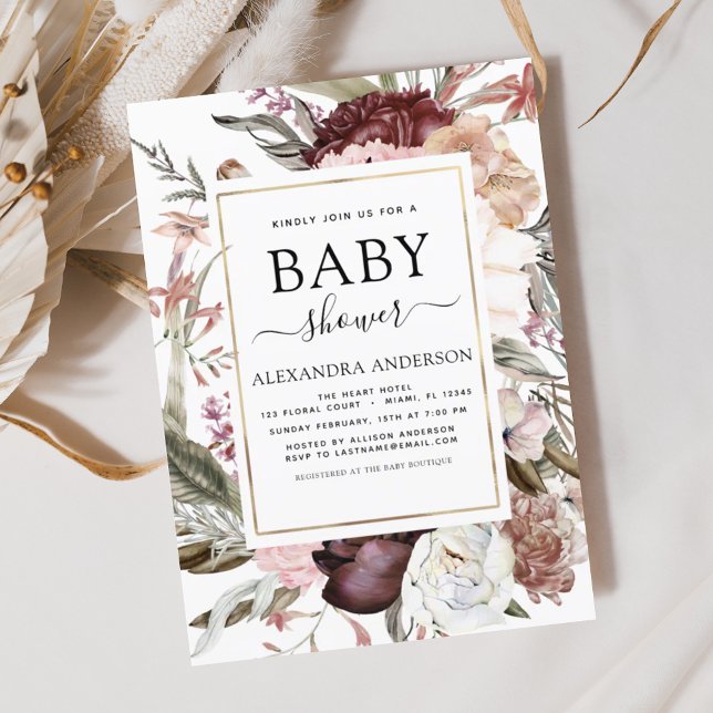 Invitación a Baby Shower del Boho Dusty Pink Burgu (Subido por el creador)