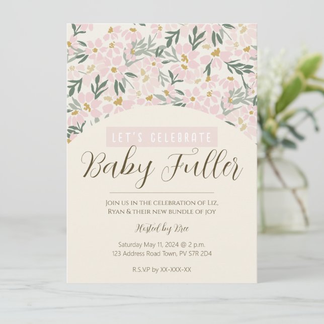 Invitación a Baby Shower del Boho floral rosa de b (Anverso de pie)