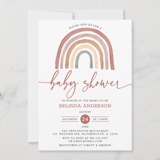 Invitación a Baby Shower del Boho Rainbow de los t (Anverso)