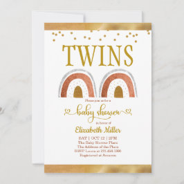 Invitación a Baby Shower del Boho Rainbow Gold Twi