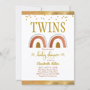 Invitación a Baby Shower del Boho Rainbow Gold Twi