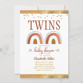 Invitación a Baby Shower del Boho Rainbow Gold Twi