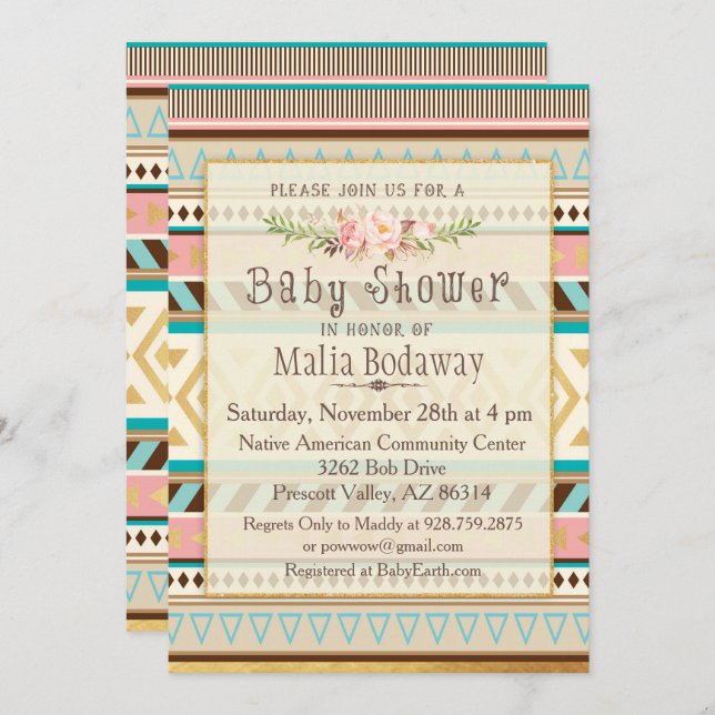 Invitación a Baby Shower del Boho Tribal (Anverso / Reverso)