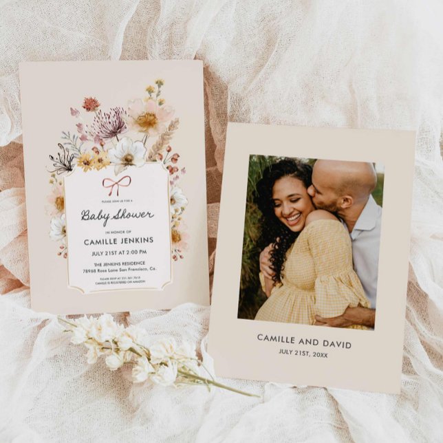 Invitación a Baby Shower del Boho Wildflower Garde (Boho Wildflower Garden Baby Shower Photo Invitation)
