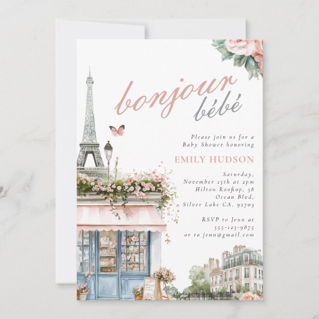Invitación a Baby Shower del Bonjour Bebe Paris Ca (Anverso)