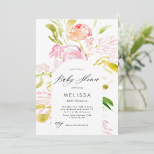 Invitación a Baby Shower del bouquet de color rosa