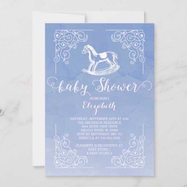 Invitación a Baby Shower del caballo de rock acuát (Anverso)
