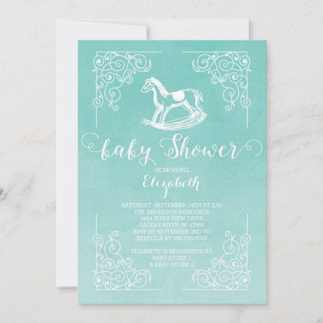 Invitación a Baby Shower del caballo de rock acuát (Anverso)