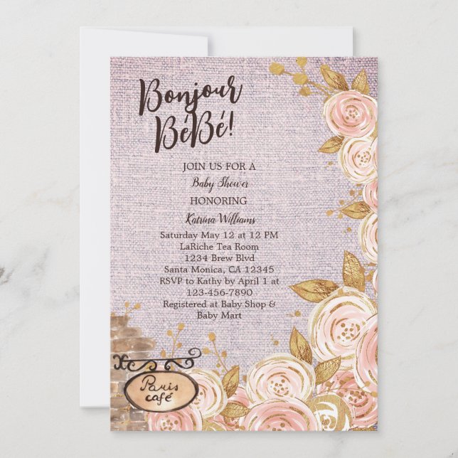 Invitación a Baby Shower del Café París Rosa (Anverso)