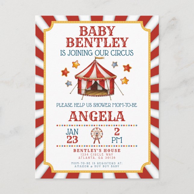 Invitación a Baby Shower del Carnaval de Circo (Anverso)