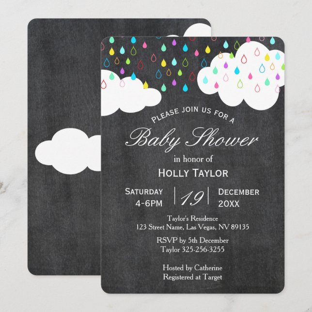 Invitación a Baby Shower del Chalkboard Rainbow (Anverso / Reverso)