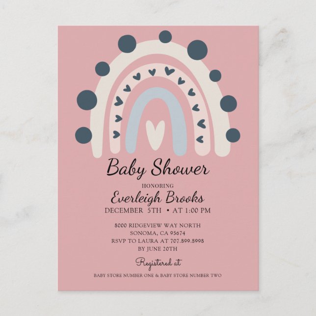Invitación a Baby Shower del Chica arcoiris Boho P (Anverso)
