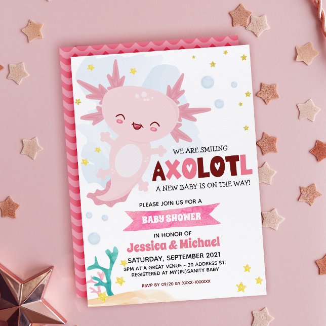 Invitación a Baby Shower del Chica Axolotl rosa (Subido por el creador)