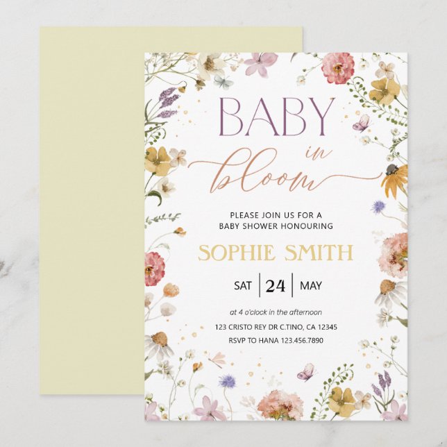 Invitación a Baby Shower del Chica Baby In Bloom (Anverso / Reverso)