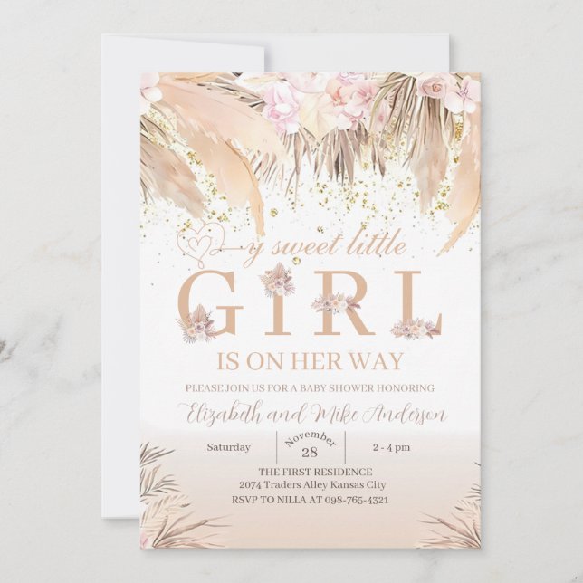 Invitación a Baby Shower del Chica Boho (Anverso)
