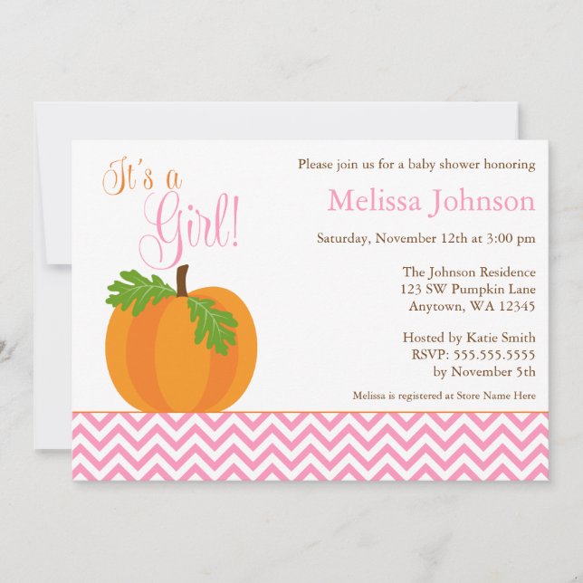 Invitación a Baby Shower del Chica Chevron Pumpkin (Anverso)