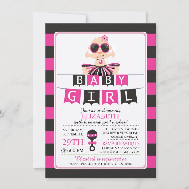 Invitación a Baby Shower del Chica Cute Glam Diva (Anverso)