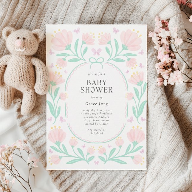 Invitación a Baby Shower del Chica de acuarela flo (Subido por el creador)