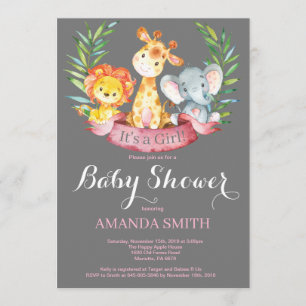 Invitación a Baby Shower del Chica de animales de 