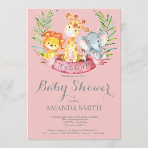 Invitación a Baby Shower del Chica de animales de 