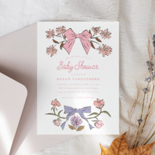 Invitación a Baby Shower del Chica de arcos y flor