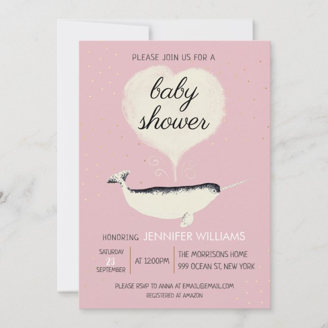 Invitación a Baby Shower del Chica de ballenas ros (Anverso)