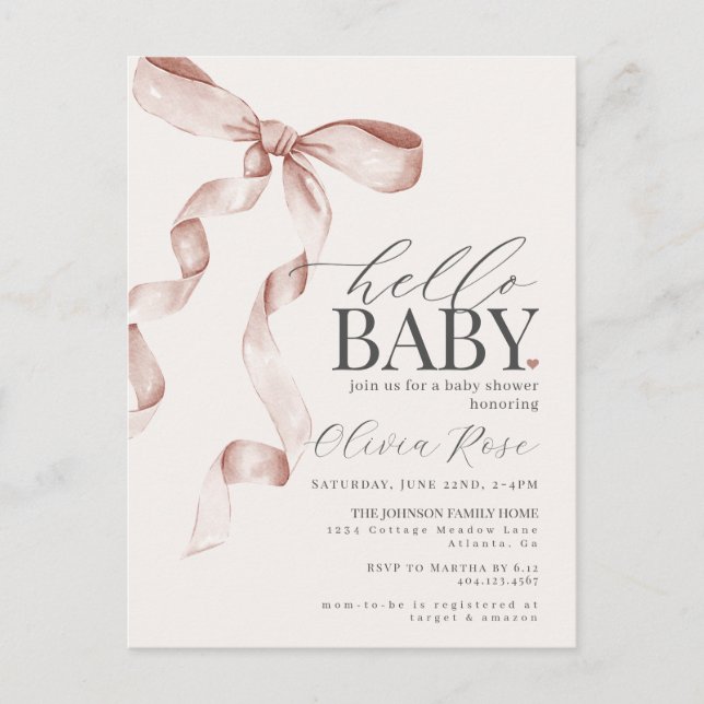 Invitación a Baby Shower del Chica de Bow Pastel B (Anverso)