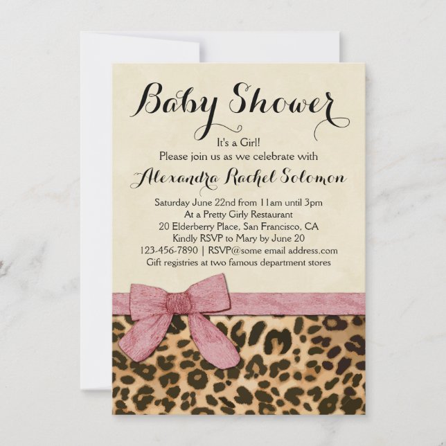 Invitación a Baby Shower del Chica de Bow rosado d (Anverso)
