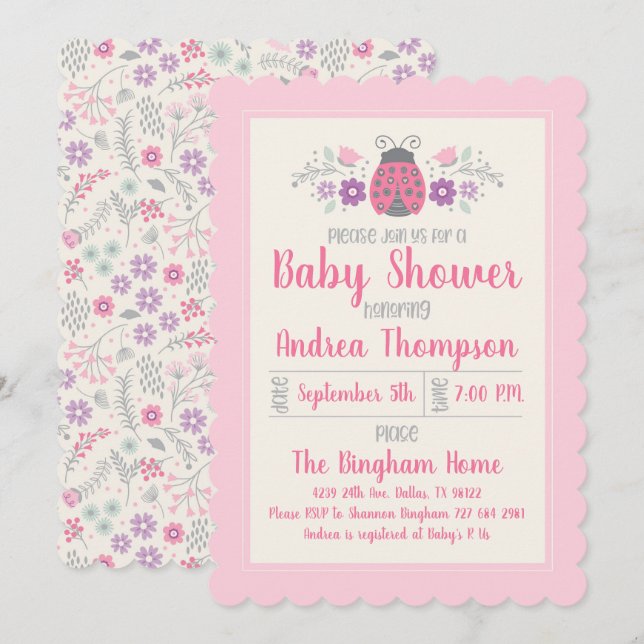 Invitación a Baby Shower del Chica de bugs cúpulos (Anverso / Reverso)