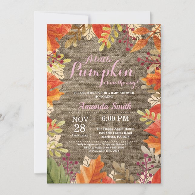 Invitación a Baby Shower del Chica de Burlap otoño (Anverso)