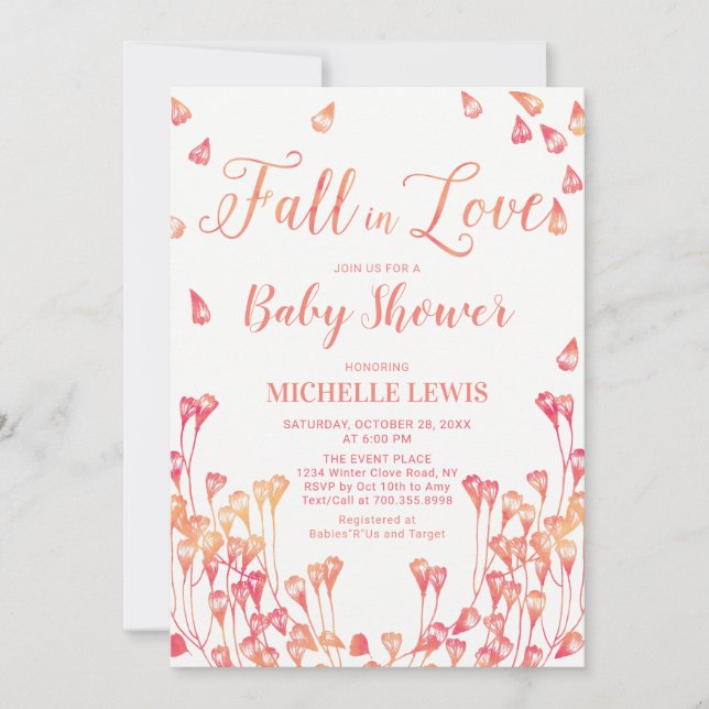 Invitación a Baby Shower del Chica de caída floral (Anverso)
