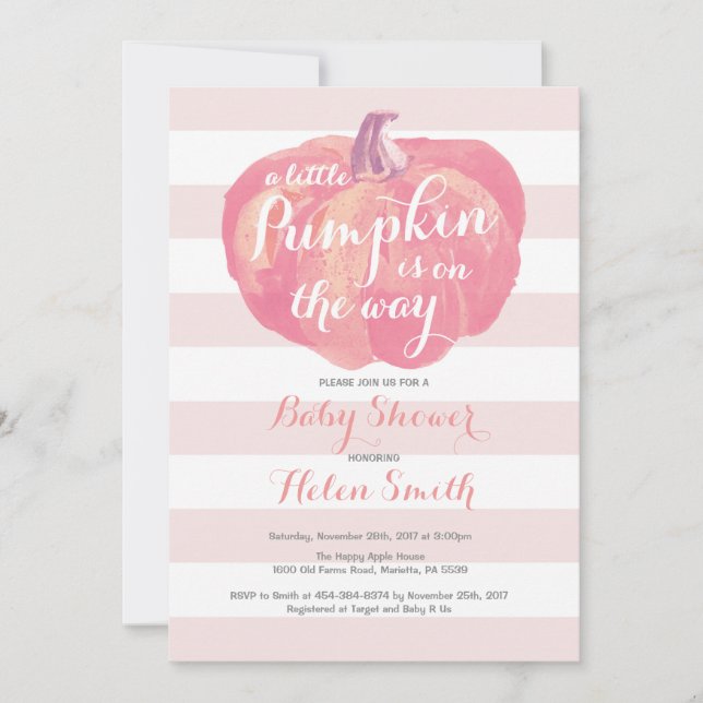Invitación a Baby Shower del Chica de calabaza (Anverso)