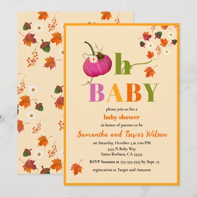 Invitación a Baby Shower del Chica de calabaza oto (Anverso / Reverso)