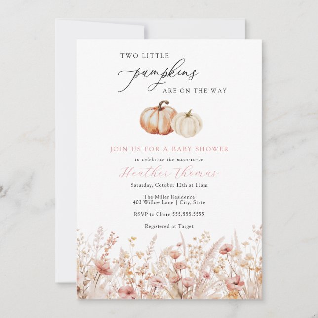 Invitación a Baby Shower del Chica de calabaza ros (Anverso)