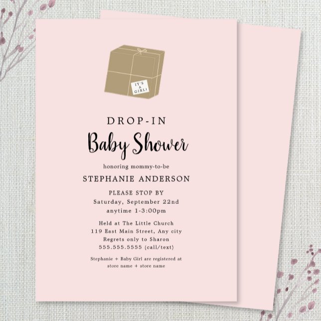 Invitación a Baby Shower del Chica de DROP-IN rosa (Subido por el creador)