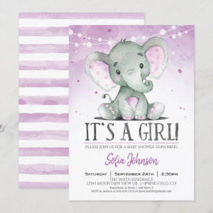 Invitación a Baby Shower del Chica de Elefante Púr