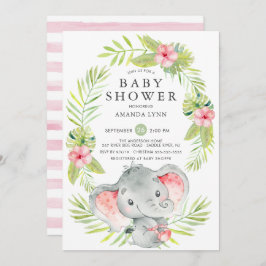 Invitación a Baby Shower del Chica de elefantes ro