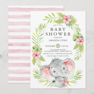 Invitación a Baby Shower del Chica de elefantes ro
