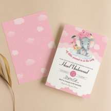 Invitación a Baby Shower del Chica de elefantes ro