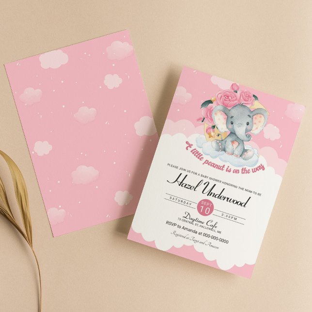 Invitación a Baby Shower del Chica de elefantes ro (Subido por el creador)